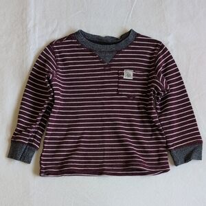 carter's maroon striped cotton waffle knit long sleeve shirt 2T toddler boys